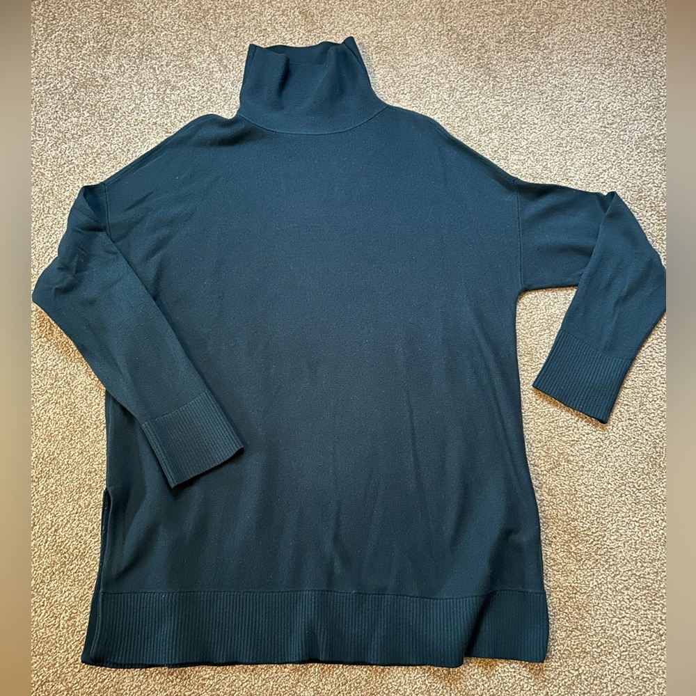 Loft mock neck long sleeve dark teal blue tunic sweater